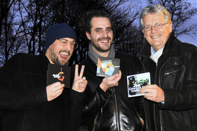 Daniel Schober & Gidon Oechsner (Gewürztraminer) und Gerhard Blaboll beim Radiointerview